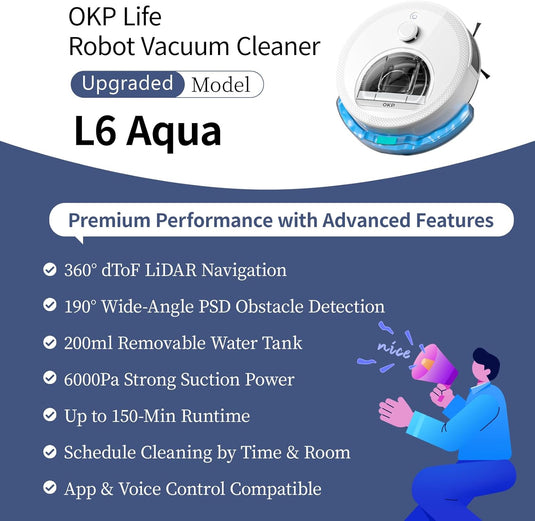 OKP Life Robot Vacuum L6 Aqua